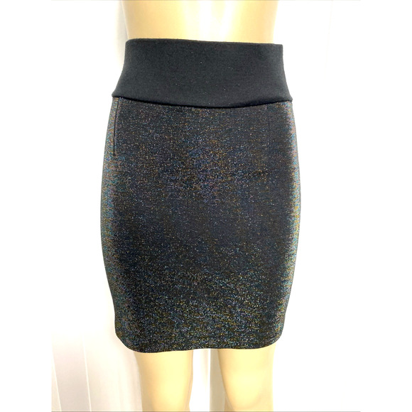 See by Chloe Mini Skirt Black Metallic Shimmer Knit Wool Blend High Waist 4 S - Picture 1 of 5